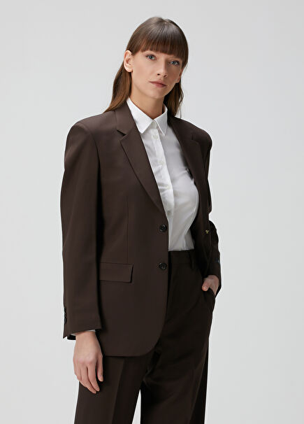 Dark Brown Logo Detailed Wool Jacket