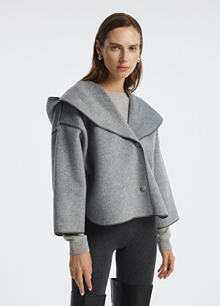 Nordic Grey Alpaca Wide Hooded Women's Coat