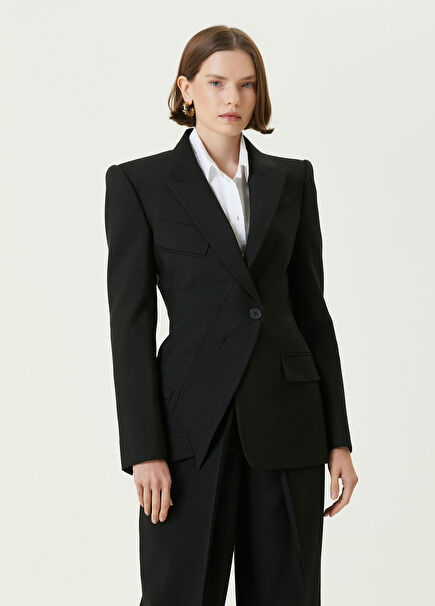 Siyah Kırlangıç Yaka Yün Blazer