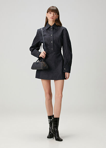 Cocos Koyu Lacivert Mini Denim Elbise