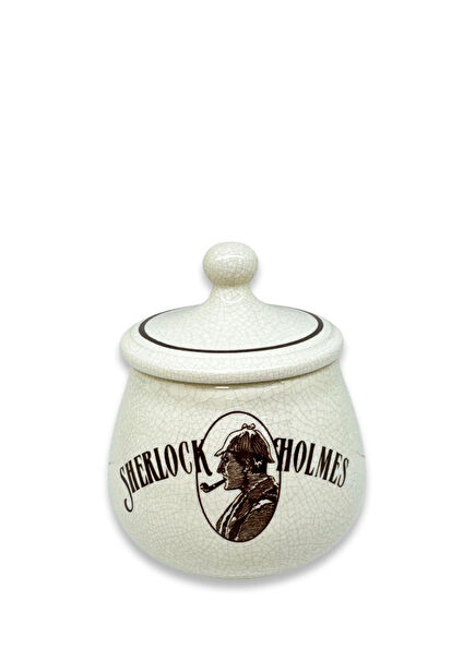 Sherlock Holmes Bej El Yapımı Seramik Küçük Boy Pipo Tütün Kavanozu