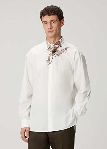 White Collar Floral Patterned Shirt