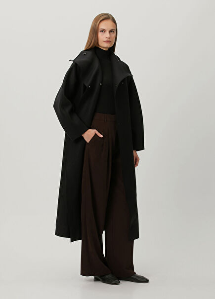 Black Double-Breasted Wool Coat