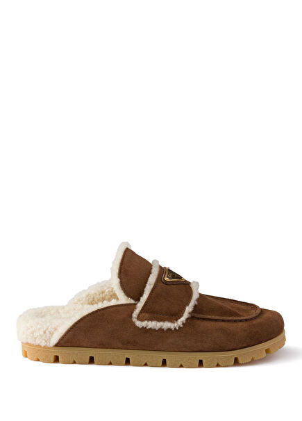 Kahverengi Kürklü Süet Kadın Kapalı Terlik