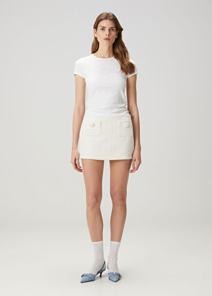 Cream Mini Tweed Skirt