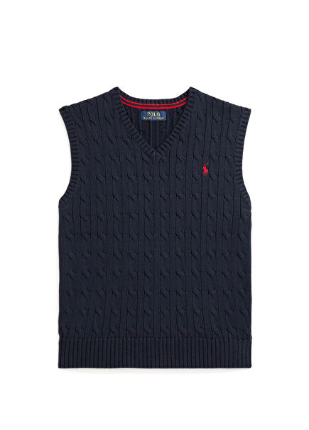 Navy Blue Logo Embroidered Boys Vest