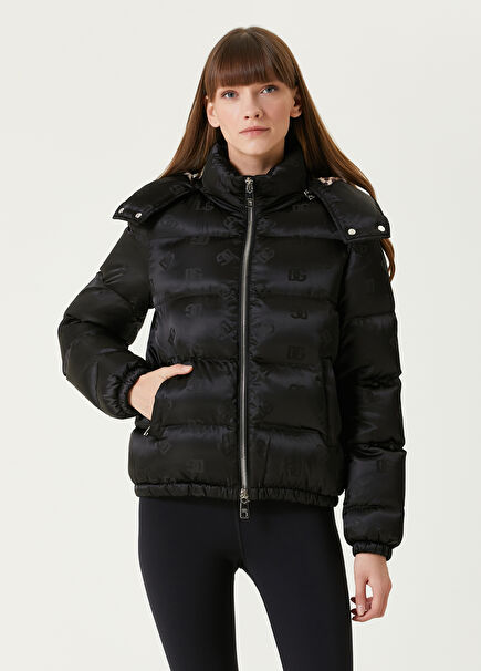 Black Logo Jacquard Puff Coat