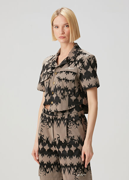 Beige Black Patterned Shirt