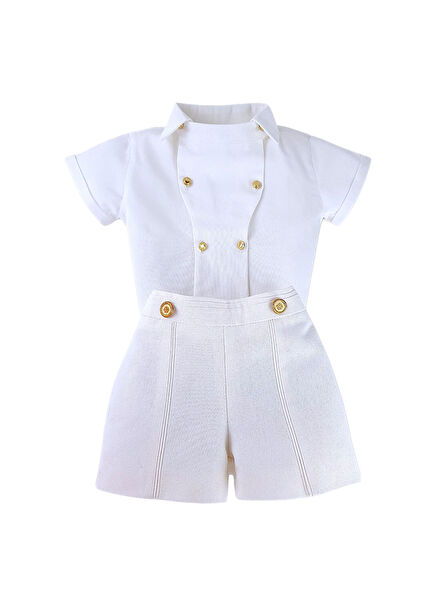 Cream Short Sleeve Shirt and Shorts Baby Boy Set of 2