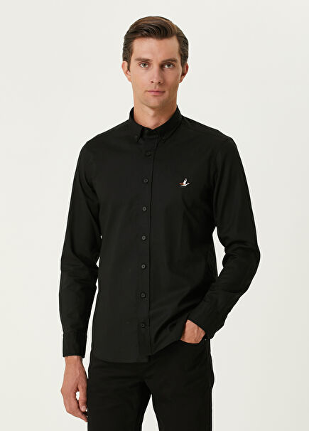 Slim Fit Black Oxford Shirt