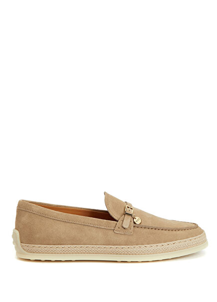 Light Brown Logo Detailed Women's Suede Loafer