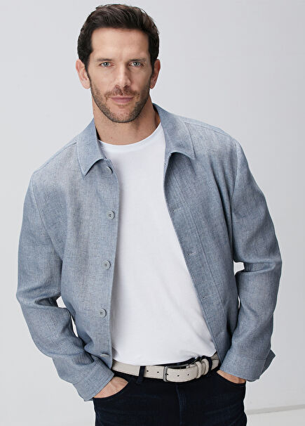 Blue Linen Blend Jacket