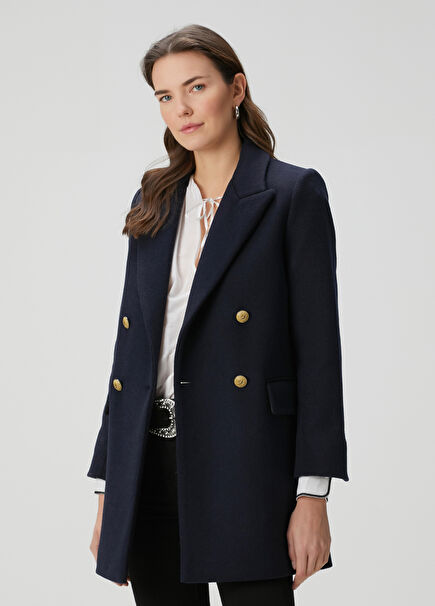 Miew Navy Blue Double-Breasted Wool Coat