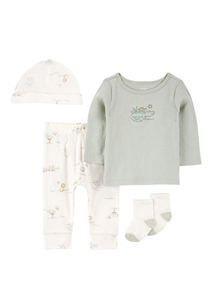 Green Blouse, Trousers, Hat and Socks Baby Boy 4 Pcs Ser