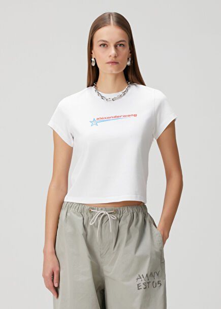 White Logo Printed T-Shirt