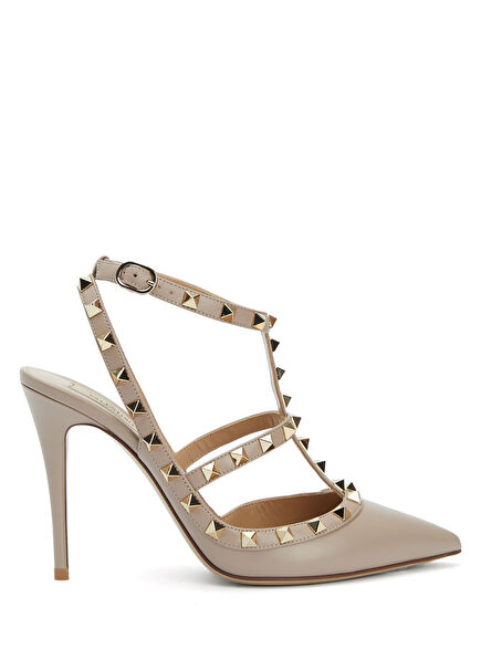 Rockstud Powder Pink Leather High Heel Shoes