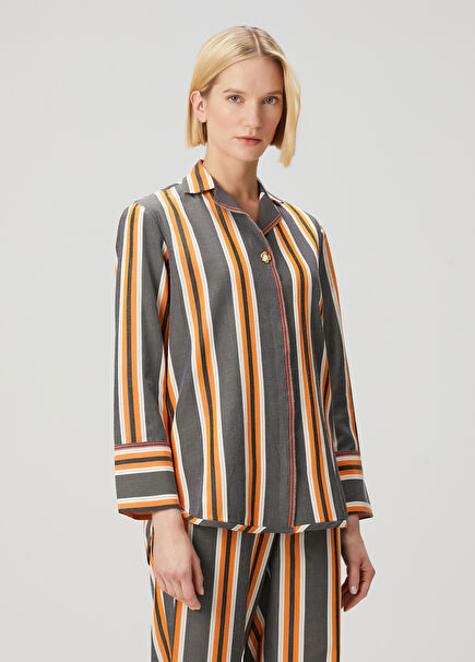 Orange Grey Silk Shirt