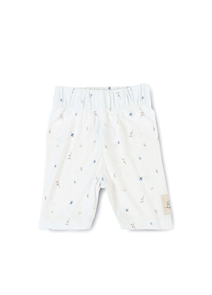 White Floral Patterned Bamboo Girls' Short Tights
