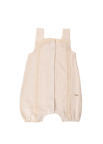 Deniz Kabuğu Müslin Dantel Detaylı Mini PonPon Kız Bebek Tulum 