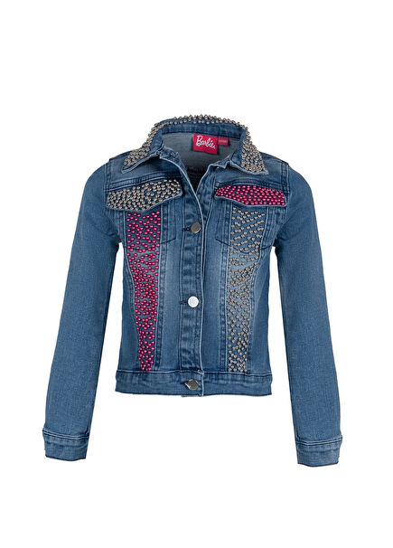 Barbie V4 Mavi Taş Ve Pul Detaylı Kız Çocuk Kot Ceket