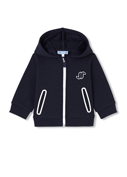Navy Blue Fleece Zipper Hooded Baby Boy Sweatshirt