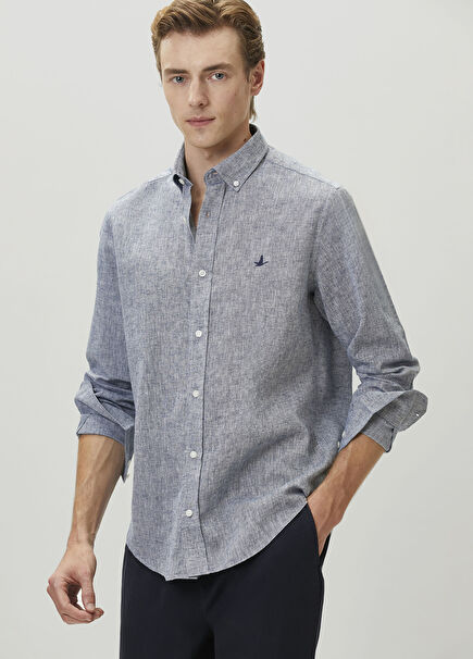 Comfort Fit Lacivert Keten Gömlek