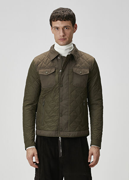 Haki Kapitoneli İpek Ceket