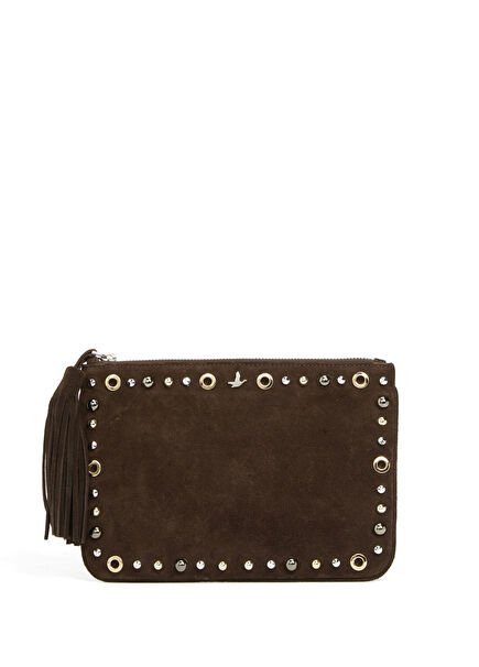 Brown Suede Hand Clutch