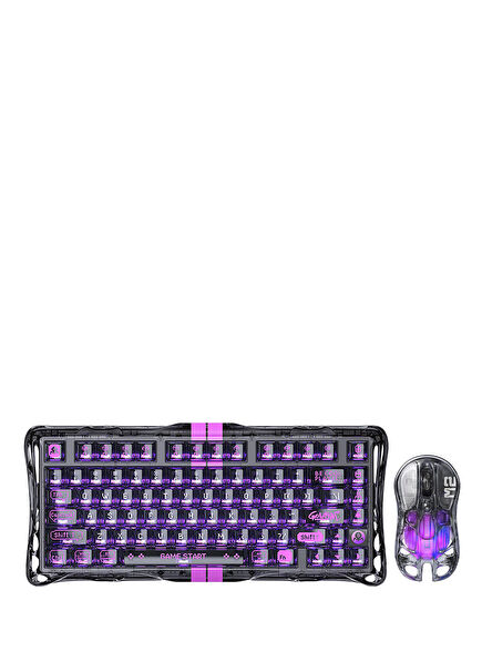 Mercury V75 Lite Hall Effect Rapid Trigger Şeffaf Siyah 8.000 Hz Kablolu Manyetik Klavye + M2 26.000 DPI RGB Kablosuz Mouse Oyuncu Seti