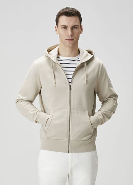 Beige Zippered Hoodie