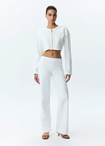 White Pipe Leg Women's Trousers
