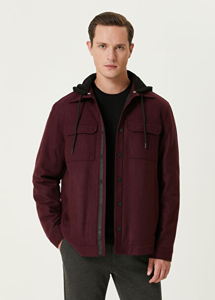 Burgundy Hooded Wool Cachet Overshirt