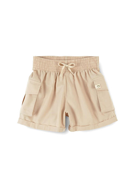 Beige Organic Cotton Unisex Kids Shorts with Cargo Pockets