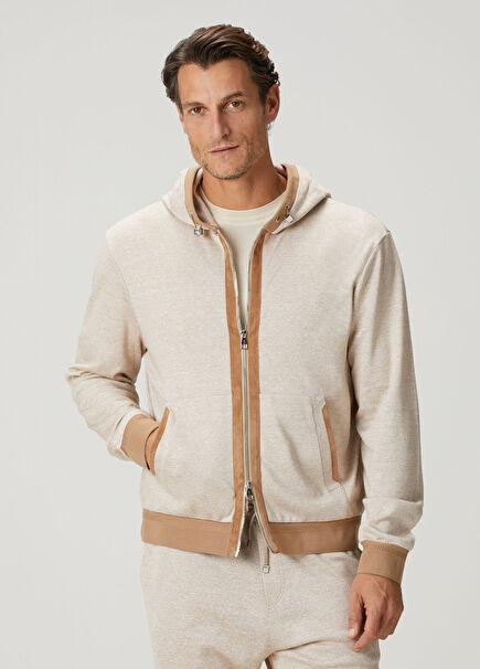 Bej Kapüşonlu Sweatshirt