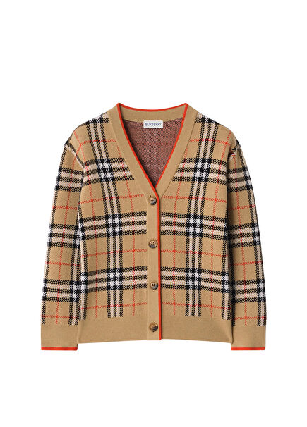 Graham Check Beige Unisex Kids Knitted Cardigan