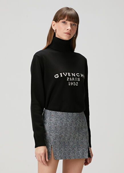 Siyah Logo Jakarlı Yün Kazak