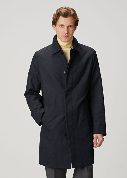 Dark Navy Blue Ethnic Patterned Overcoat