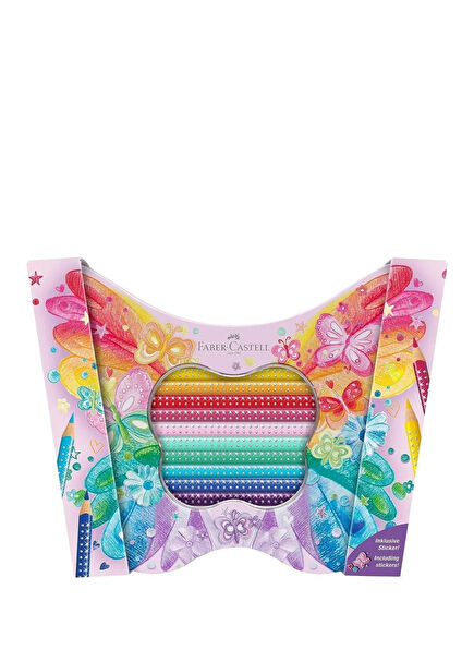 Sparkle Butterfly Shaped Metal Box Effect and Pastel Colors 20 Crayons