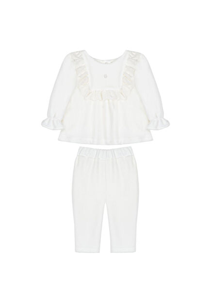 White Ruffle Detailed Blouse and Pants Baby Girl Set of 2