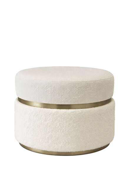 Orso Ekru Yün Bukle Yuvarlak Puf