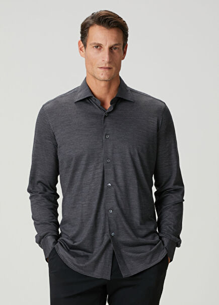 Koyu Gri Yün Gömlek