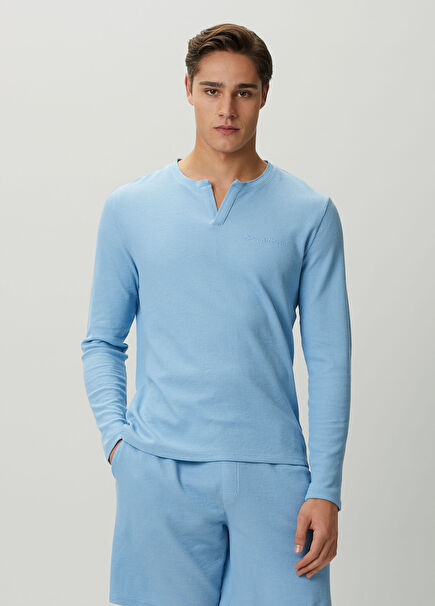 Henley Waffle Mavi Pijama Üstü