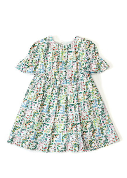 Karışık Logo Desenli Kız Bebek Elbise