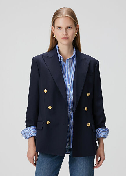 Lacivert Kruvaze Yün Blazer