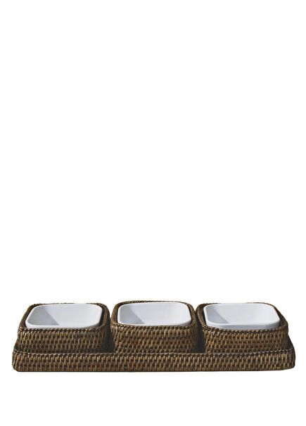 Kahverengi 3lü Rattan Servis Seti