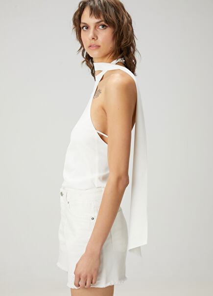 Ecru Shawl Detailed Evening Dress Blouse