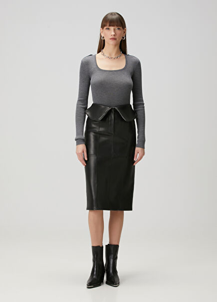 Black Midi Leather Skirt