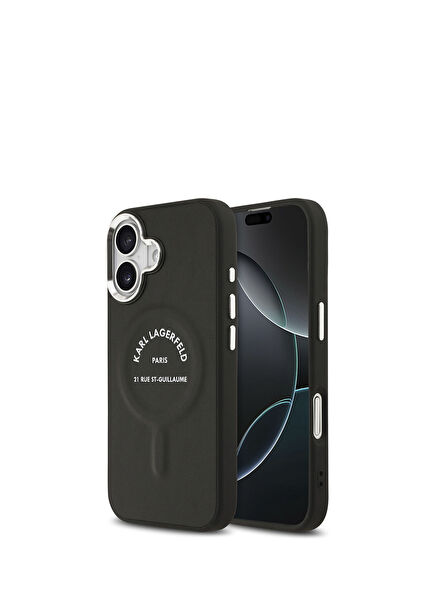 iPhone 17 Metal Kamera ve Buton Tasarımlı Paris RSG Siyah PU Deri Magsafe Uyumlu Telefon Kılıfı