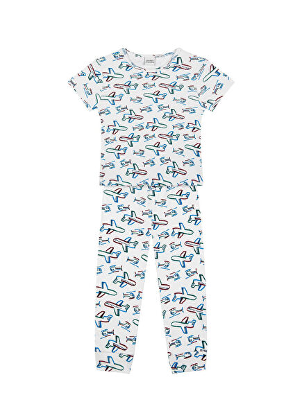Uçak Desenli Kısa Kollu Erkek Çocuk Pijama Takımı