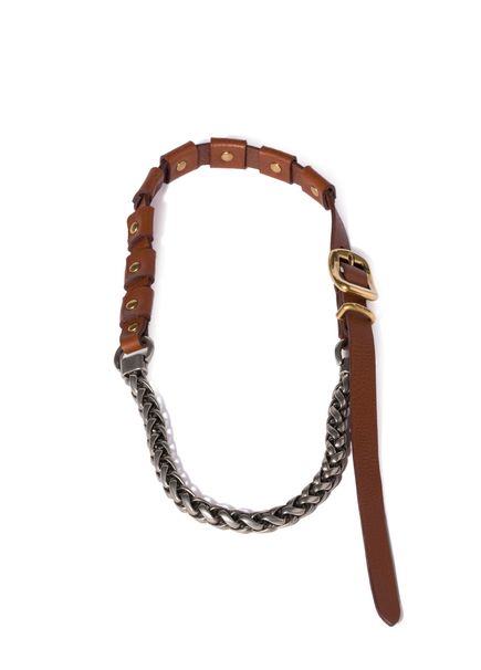 Brown Metal and Leather Women's Necklace